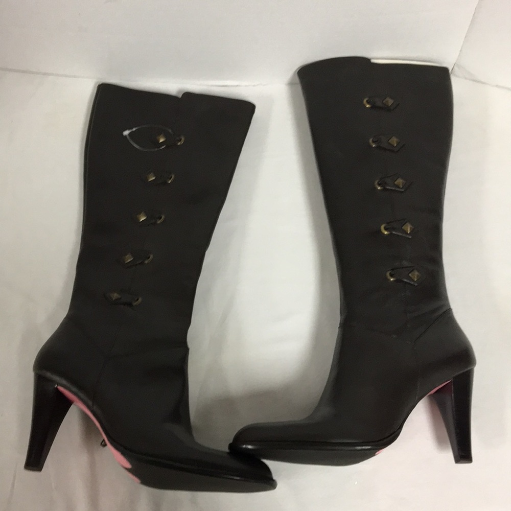 Nina Dark Chocolate Brown Leather Knee-High Heeled Boots - NWOT - Picture 3 of 3
